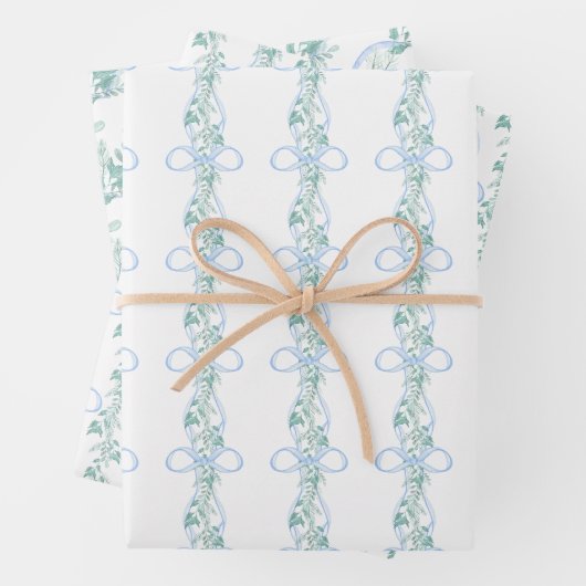 Watercolor Blue Bow Garland Weihnachten Geschenkpapier Set (Beispiel)