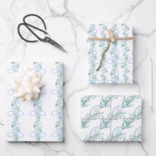 Watercolor Blue Bow Garland Weihnachten Geschenkpapier Set