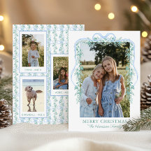 Watercolor Blue Bow Garland Weihnachts-Foto