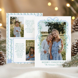 Watercolor Blue Bow Garland Weihnachts-Foto Feiertagskarte