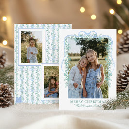 Watercolor Blue Bow Garland Weihnachts-Foto Feiertagskarte