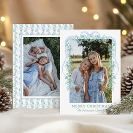 Watercolor Blue Bow Garland Weihnachts-Foto Feiertagskarte