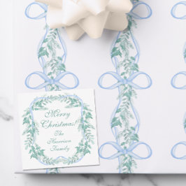 Watercolor Blue Bow Garland Weihnachtsgeschenk Mitteilungskarte