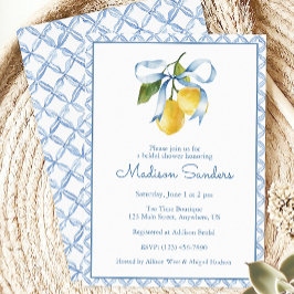 Watercolor Blue Bow Lemons Einladung