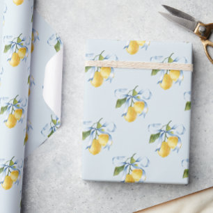 Watercolor Blue Bow Lemons Geschenkpapier