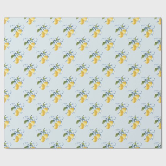 Watercolor Blue Bow Lemons Geschenkpapier (Flach)