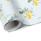 Watercolor Blue Bow Lemons Geschenkpapier (Rolleneckpunkt)