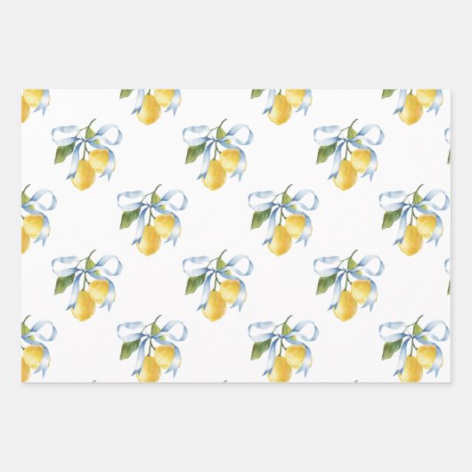 Watercolor Blue Bow Lemons Geschenkpapier Set (Vorderseite 3)