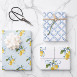 Watercolor Blue Bow Lemons Geschenkpapier Set