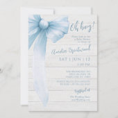Watercolor Blue Bow Oh Boy! Baby Shower Einladung (Vorderseite)