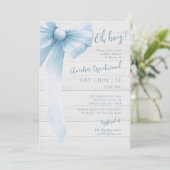 Watercolor Blue Bow Oh Boy! Baby Shower Einladung (Stehend Vorderseite)