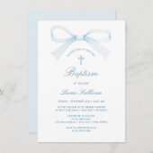 Watercolor Blue Bow Taufe Einladung (Vorne/Hinten)