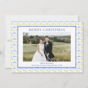 Watercolor Blue Bow Traditioneller Jahrgang Weihna Feiertagskarte