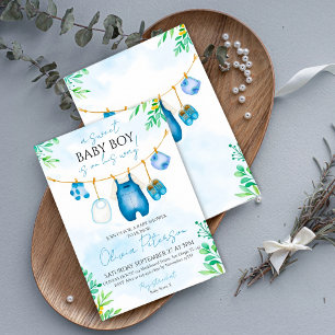 Watercolor Blue Boy Baby Dusche Einladung