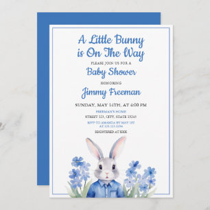 Watercolor Blue Bunny Boy Floral Baby Dusche Einladung