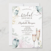 Watercolor Blue Butterfells Champagner Glass Einladung (Vorderseite)