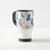 Watercolor Blue Butterflies Mug Design – Elegant Reisebecher (Vorderseite Links)