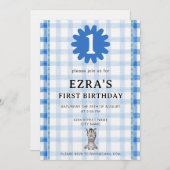 Watercolor Blue Check Koala Birthday Invitation Einladung (Vorne/Hinten)