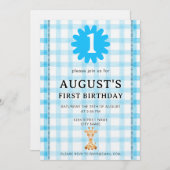 Watercolor Blue Check Koala Birthday Invitation Einladung (Vorne/Hinten)