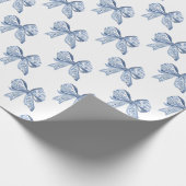 Watercolor Blue Chinoiserie Bows Geschenkpapier (Ecke)
