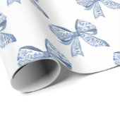 Watercolor Blue Chinoiserie Bows Geschenkpapier (Rolleneckpunkt)