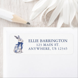 Watercolor Blue Chinoiserie Bunny Rabbit Adresse
