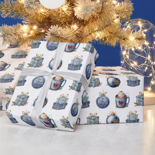 Watercolor Blue Christmas Geschenkpapier (Feiertage)