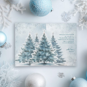 Watercolor Blue Christmas Tree Winter Wonderland Feiertagskarte