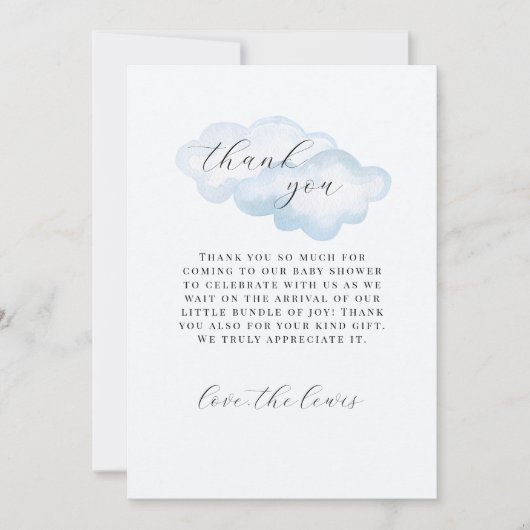 Watercolor Blue Cloud Baby Dusche danke Karten (Vorderseite)