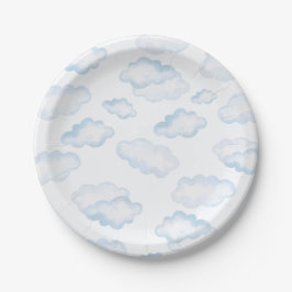 Watercolor Blue Cloud Baby Dusche Pappteller