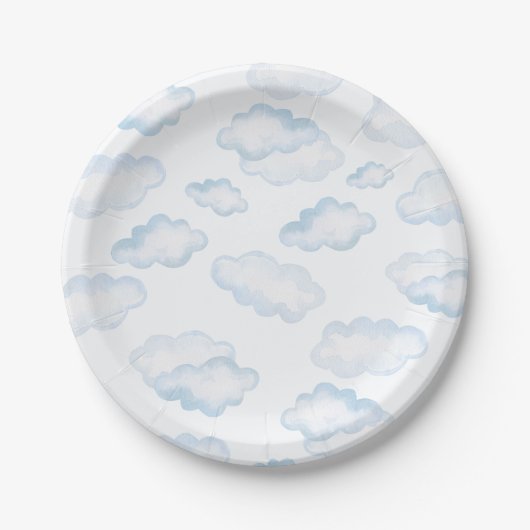Watercolor Blue Cloud Baby Dusche Pappteller (Vorderseite)