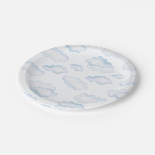 Watercolor Blue Cloud Baby Dusche Pappteller (Schrägansicht)