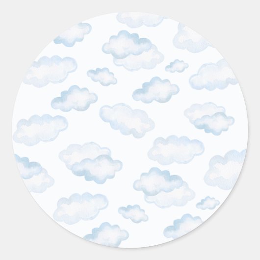 Watercolor Blue Cloud Baby Dusche Runder Aufkleber (Vorderseite)