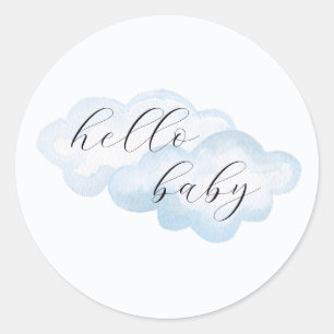 Watercolor Blue Cloud Baby Dusche Runder Aufkleber