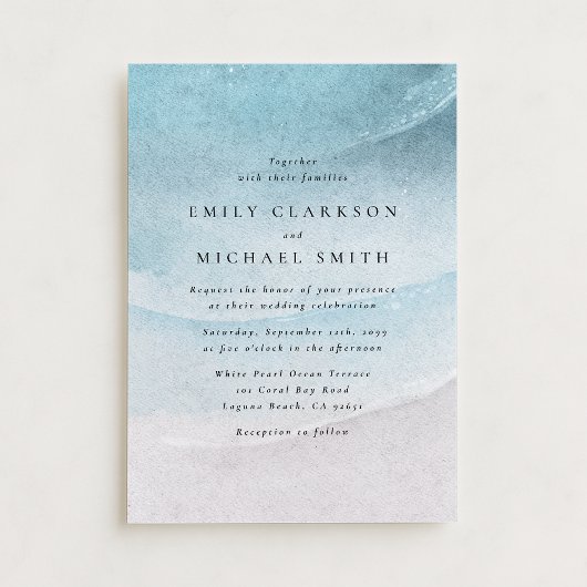 Watercolor Blue Coastal Beach Wedding Invitation Ankündigung