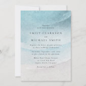 Watercolor Blue Coastal Beach Wedding Invitation Ankündigung (Vorderseite)
