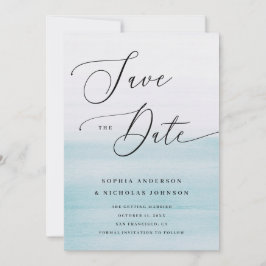 Watercolor Blue Coastal Wedding | Romantic Beach Save The Date