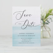 Watercolor Blue Coastal Wedding | Romantic Beach Save The Date (Stehend Vorderseite)