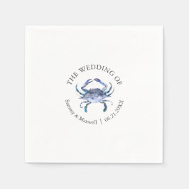 Watercolor Blue Crab Beach Wedding Cocktail Napkin Serviette