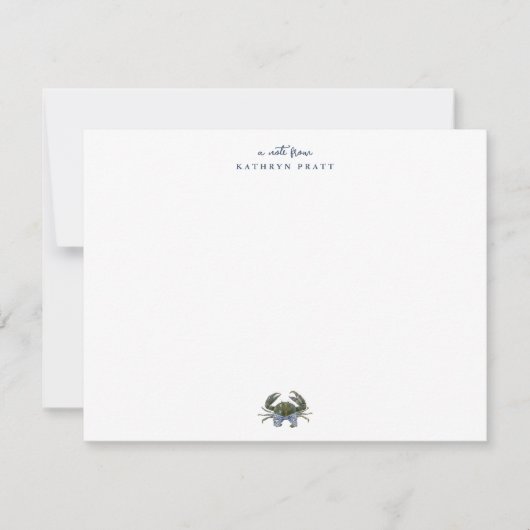 Watercolor Blue Crab Classic Personalized Mitteilungskarte (Vorderseite)