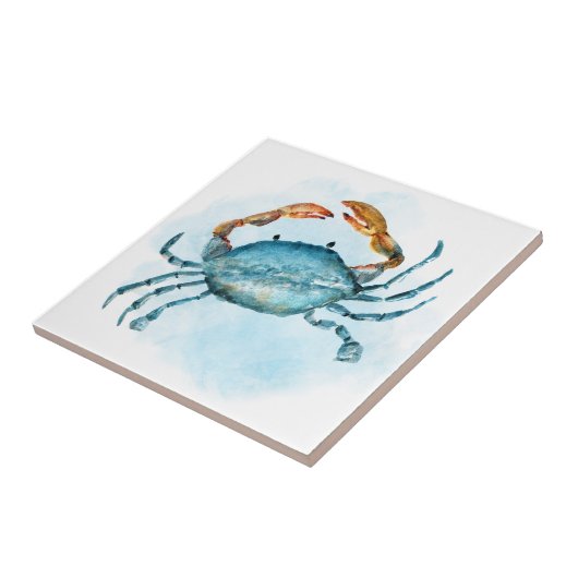 Watercolor Blue Crab Coastal Fliese (Seite)