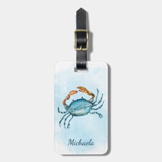 Watercolor Blue Crab Coastal Gepäckanhänger (Vorderseite vertikal)