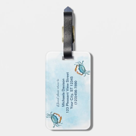 Watercolor Blue Crab Coastal Gepäckanhänger (Rückseite vertikal)