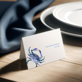 Watercolor Blue Crab Coastal Wedding Platzkarte