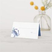 Watercolor Blue Crab Coastal Wedding Platzkarte (Vorderseite)