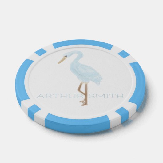 Watercolor Blue Crane Pokerchips (Einzeln)
