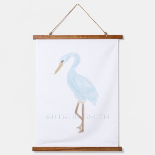 Watercolor Blue Crane Wandteppich Mit Holzrahmen (Vorderseite)