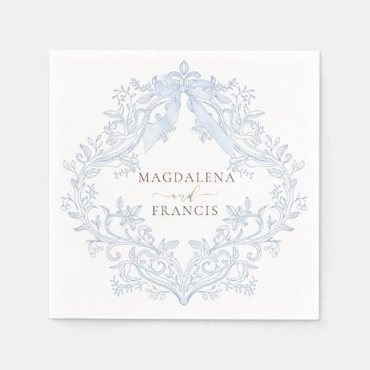  watercolor blue crest wedding serviette (Vorderseite)