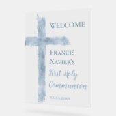 watercolor blue cross First Communion  Acrylschild (Winkel)