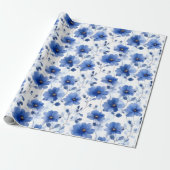 Watercolor Blue Daisy Muster Geschenkpapier (Ungerollt)